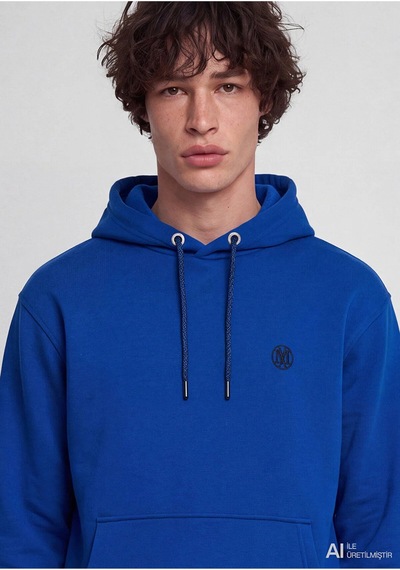 Kapüşonlu Sweatshırt Saks Mavi