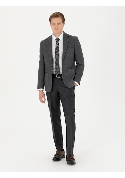 Cacharel Antrasit Slim Fit Yün Karışımlı Spor Ceket Gri