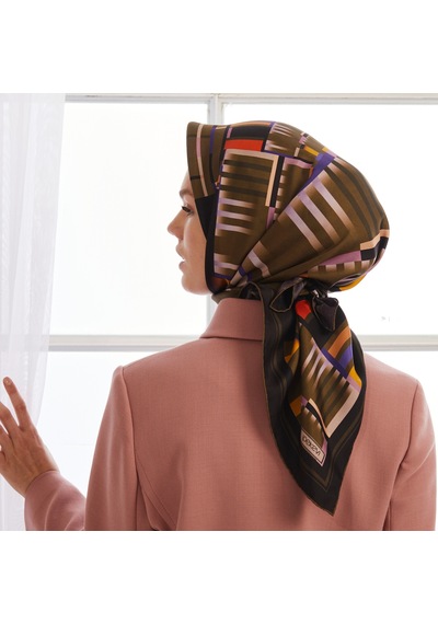İpek Evi Minimalist Çizgiler Tivil İpek Eşarp Patlıcan Moru