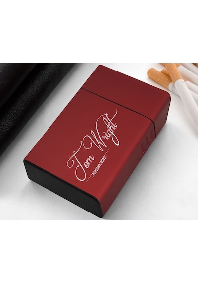 Bk Gift Kişiye Özel İsimli Tarihli Kırmızı Metal Sigara Tabakası 8
