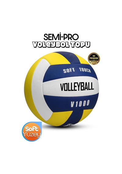 Semi-pro Voleybol Topu Lamineli Beton Zemin Softtouch İç-dış Mekana Uygun 8 Panel Sarı-mavi V1000 Mavi