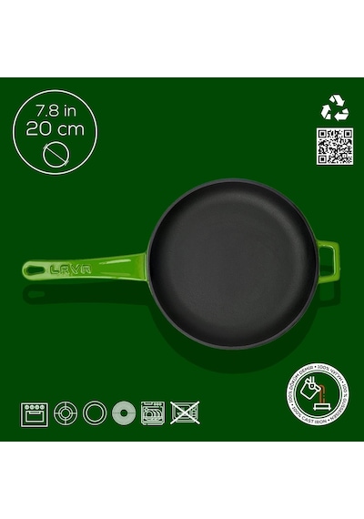 Cookware Dökme Demir Emaye Izgara Tava İle Metal Kulp, Yuvarlak, 20 Cm, Yeşil Diğer