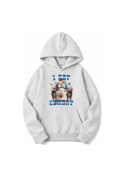 Brz Collection Unisex Oversize Açık Gri I Eat Cement Hoodie Açık Gri