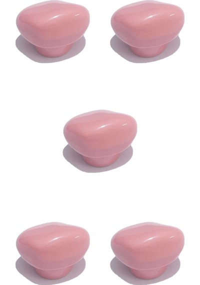 5 Adet Porselen Taş Düğme Pembe Seramik Mobilya Kulpu Çekmece Dolap Kolu 4.5 Cm Pembe