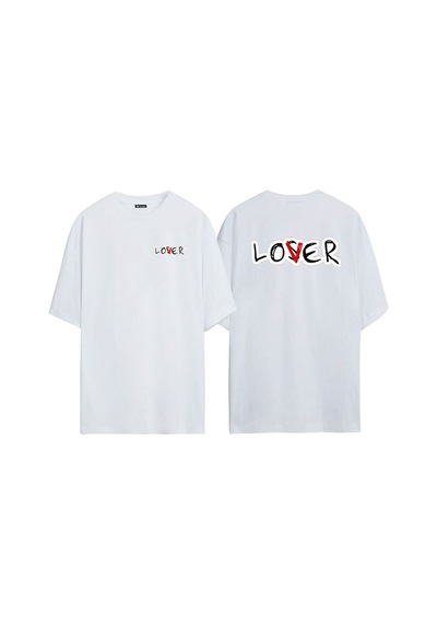 Thewert Unisex Lover Ön Arka Baskılı Beyaz Oversize T-shirt