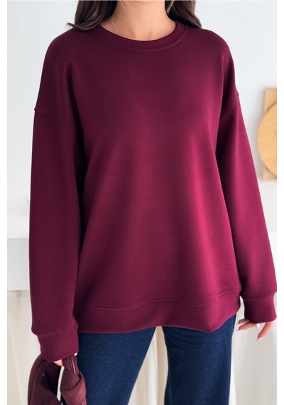 Femelle Bordo Modal Kumaş Basic Sweatshirt