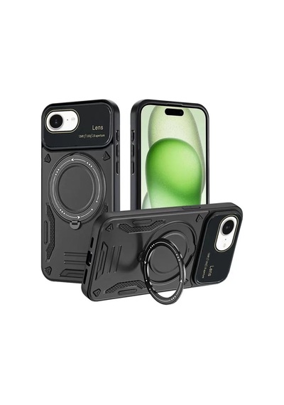 Newface Apple İphone 16e Kılıf Joy Lens Standlı Kapak - Siyah