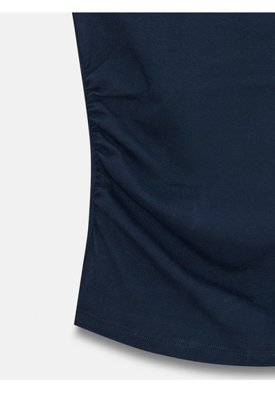 Dilvin 21054 Büzgülü Basic T-shirt-Koyu Lacivert