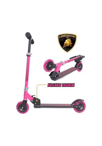 Lamborgini L6-120 Katlanabilir 2 Tekerlekli Çocuk Scooter 50kg Kapasite 3+ Yaş Pembe