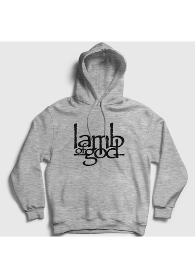 Presmono Unisex Logo Lamb Of God Kapüşonlu Sweatshirt Gri Melanj