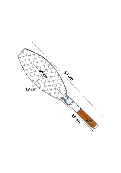 Dooman 4'lü Paslanmaz Çelik Balık Izgara Teli Ahşap Saplı 30x13 Cm Izgara Alanı - 318g