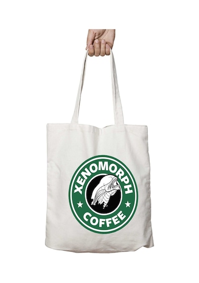 Art Hediye Alien Xenomorph Coffee Starbucks İki Taraf Kalıcı Yıkanabilir Okul Plaj Omuz Bez Çanta Çok Renkli