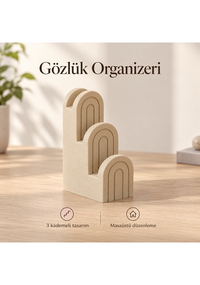 Gözlük Organizeri 3 Bölmeli Masaüstü Gözlük Standı Dekoratif Gözlük Tutucu Bej