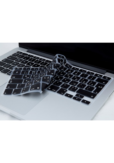 Laptop Apple Uyumlu MacBook Air Pro Klavye Koruyucu 13-15-17Inc Arabic Uk Baskı Siyah