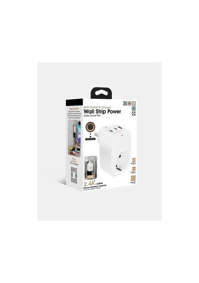 Tekli Yüksek Voltaj Korumalı Duvar Prizi 2x 1x Usb Çıkışlı Priz Grup Priz Çoğaltıcı Beyaz