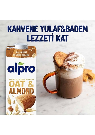 Yulaf Badem Sütü 1 L Vegan Laktozsuz Bitkisel Bazlı