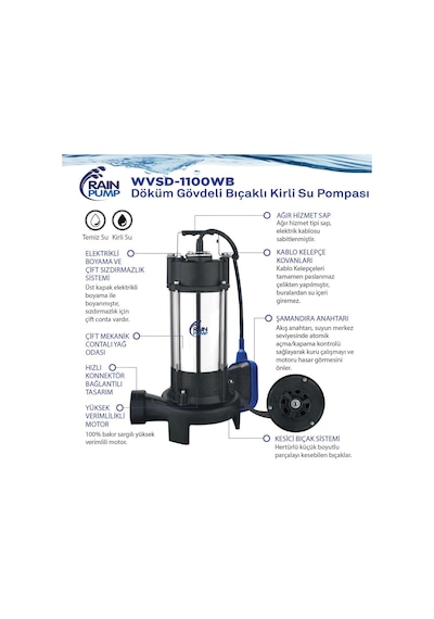 Rainpump Wvsd-1100wb Döküm Gövde Bıçaklı Drenaj Dalgıç Pompa 1.8hp