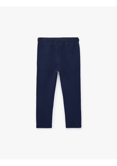 Koton Pamuklu Dokulu Beli Bağcıklı Pantolon Lacivert 6smb40064tk