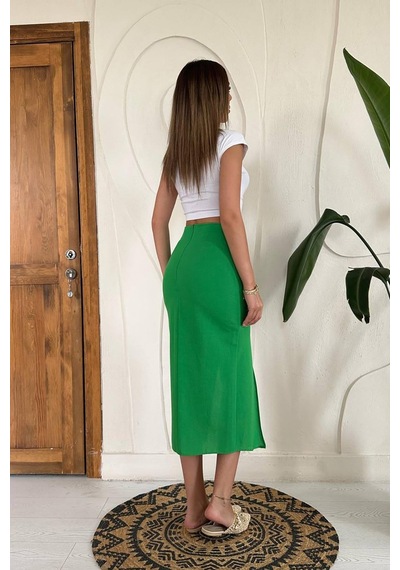 Alemdarshop Yeşil Yırtmaçlı Etek
