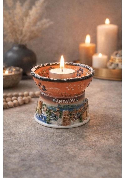 Masa Üstü Mum Aksesuarı Seramik Tealight Uyumlu Dekor Ürünü 6,5 Cm Ø 8 Cm Çok Renkli