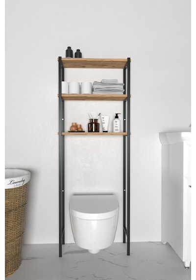 Banyo Wc Arkası Üstü Düzenleyici Raf Organizatör Havluluk Metal Gövde Banyo Rafı Kahverengi