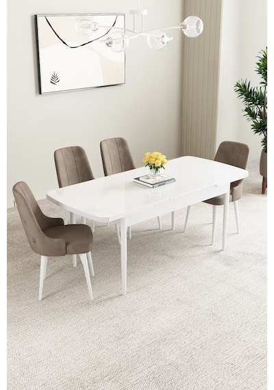Clara Beyaz 80x132 Açılabilir Mdf Masa Yemek Odası Takımı,mutfak Takımı 4 Adet Sandalye Cappucino Clara Beyaz 80x132 Açılabilir Mdf Masa Yemek Odası Takımı,mutfak Takımı 4 Adet Sandalye Cappucino