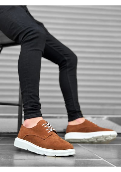 Ba0003 Bağcıklı Süet Klasik Taba Beyaz Yüksek Taban Casual Erkek Ayakkabı