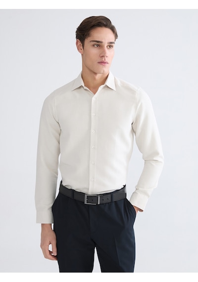 Lcw Busıness Bej Slim Fit Armürlü Erkek Gömlek