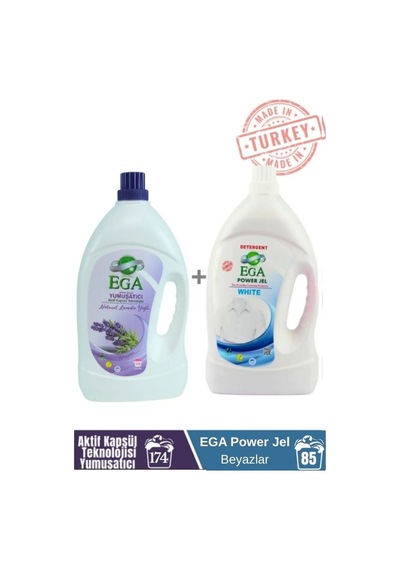 Ega Kimya Power Jel Beyaz Sıvı Yıkama Deterjanı 3900 ML + Aktif Kapsül Teknolojili Yumuşatıcı 4100 ML
