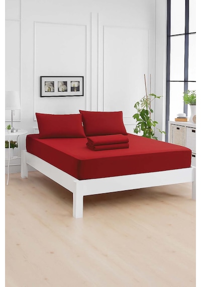 Mirava Premium %100 Pamuk Penye Lastikli Tek Kişilik Çarşaf Takımı 1 Yastık Kılıfı Dahil Bordo 100x200cm Bordo