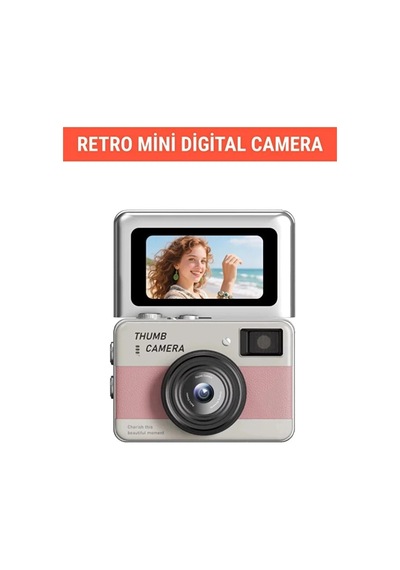 Mep Retro Mini Dijital Kamera 1080p 1.47 İnç Flip Ekranlı Flaşlı Selfie Vlog Kamerası 4gb Sd Hediyeli Pembe Najmad