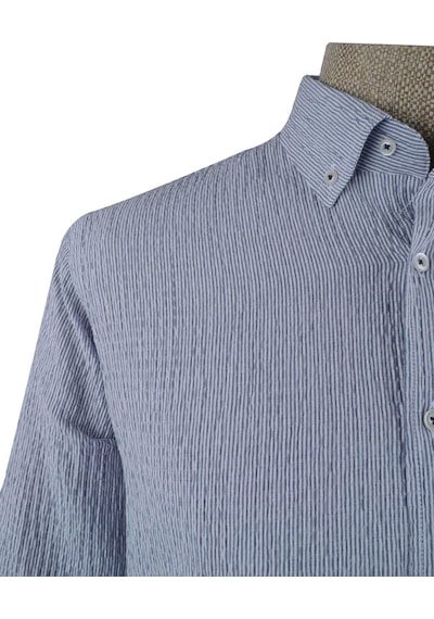 Cengiz İnler Çizgili Gofre Slim Fit Erkek Gömlek 001