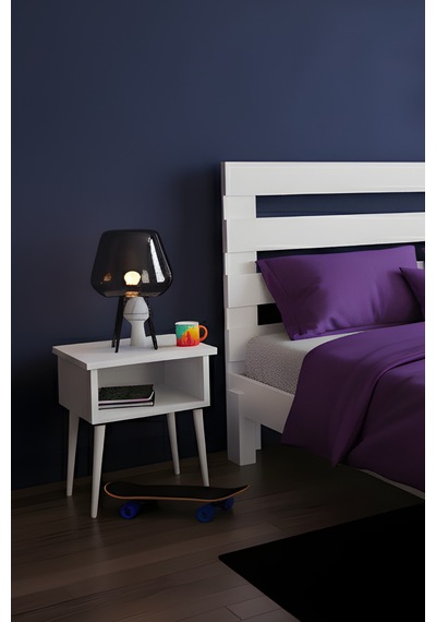 Renazzo Urban Masif Ahşap Karyola Ve 2 Adet Komodin Beyaz 150x200 Beyaz - 150 X 200