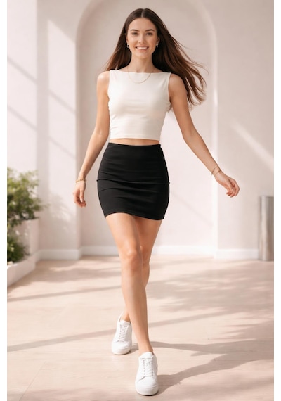 Biye Detaylı Crop Top Ekru