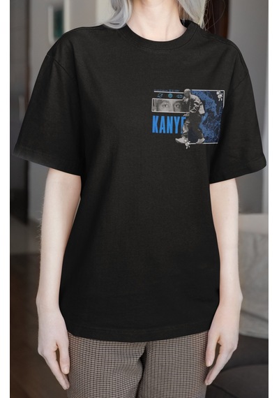 Kanye West Rapper Şarkıcı Sırt Baskılı Unisex Oversize Tişört Siyah