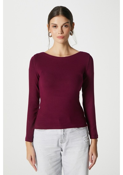 Ritnice Kayık Yaka Need Uzun Kollu Mürdüm Soft Top / Bluz Mürdüm