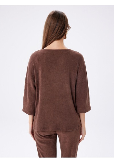Faik Sönmez Beli Broş Detaylı 3/4 Kol Örme Tunik W27tnk012 Uw27tnk01230 Kahverengi