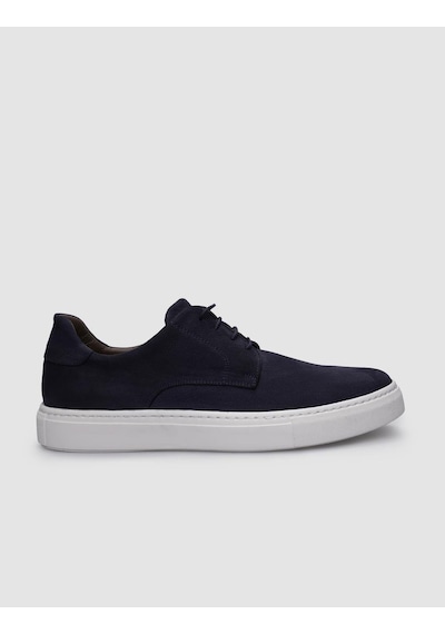 %100 Hakiki Deri Lacivert Nubuk Bağcıklı Erkek Sneaker-lacivert Lacivert