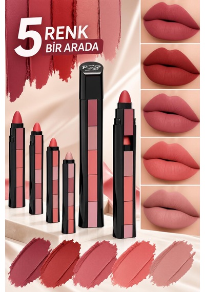 3b Trend Rose 5 Renk Bir Arada Matruşka Ruj 5 Li Mat Ruj Seti Farklı Tonlar Tek Üründe Pink Dream