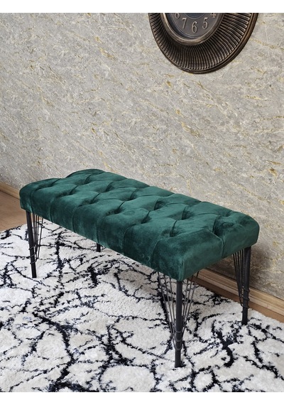 Zafir Siyah Boyalı Tel Ayaklı 90 Cm Puf Bench - Puf - Bench - Kasalı Oturak - Oturak - Yatak Ucu Puf Yeşil
