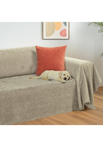 Jakarlı Şönil Koltuk Örtüsü Çekyat Örtüsü Koltuk Şalı 175x350 Kaymaz Kum Beji Kum Beji
