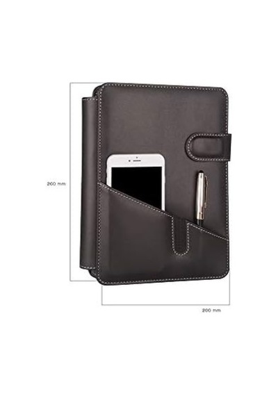 5281 Ajanda Tarihsiz Çizgili 17x24 Ajanda Defter 160 Yaprak Ivory Kağıt Suni Deri Telefon Kılıflı Hesap Makineli Organizer, Siyah Çok Renkli