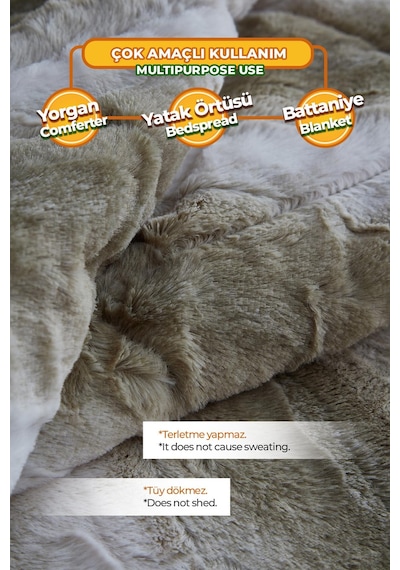 Evlen Home Kürk Yorgan Çift Kişilik Kaff Dolgulu Peluş Yumuşak Kışlık Yatak Örtüsü 1 Parça Set