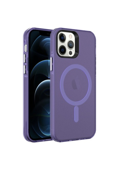 Goocamp Apple Uyumlu iPhone 12 Pro Max Magsafe Şarj Özellikli Buzlu Transparan C pro Sert Derin Mor