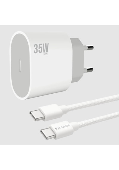 Katjmer Kj-35pg-cc Gan 35w Pd Şarj Adaptörü Type-c To Type-c Kablo Beyaz
