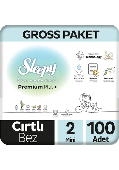 Sleepy Bio Natural Bebek Bezi Gross Paket 2 Beden 3-6 Kg 100 Adet