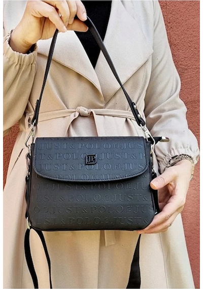 Just Polo Kadın Orta Boy Kabartma Baskılı Lüks Ve Şık El & Omuz Çantası Shoulder Bag Siyah
