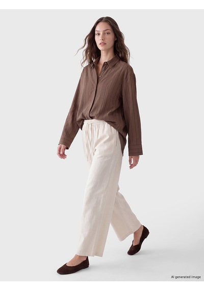 Lcw Modest Bej Beli Lastikli Kadın Geniş Paça Pantolon