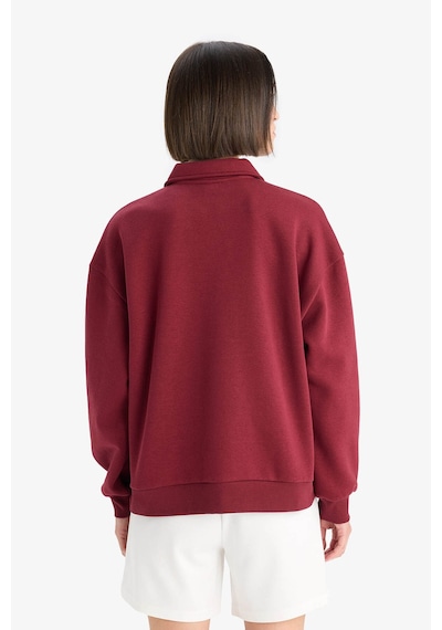 Defacto Relax Fit Polo Yaka Baskılı Kalın Sweatshirt F1063AX25AU Bordo
