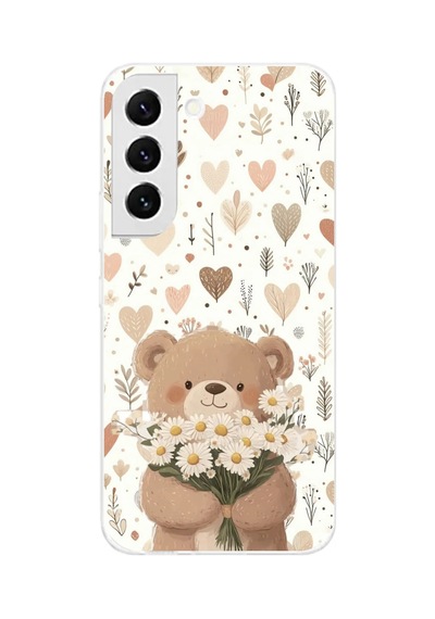Samsung Galaxy S22 Uyumlu Romantik Sevimli Ayıcık Baskılı Silikon Kılıf Renkli